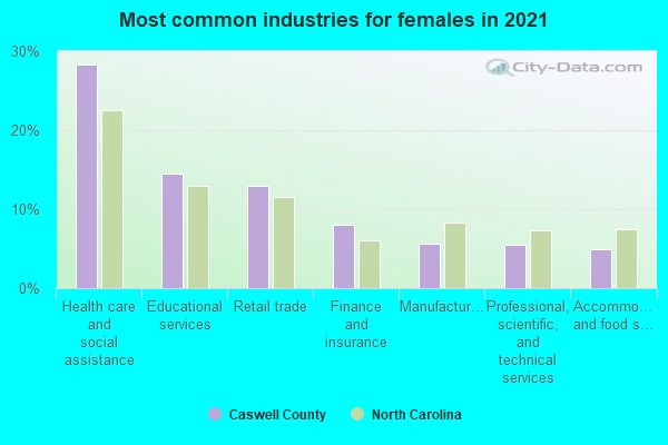 Most common industries for females in 2022