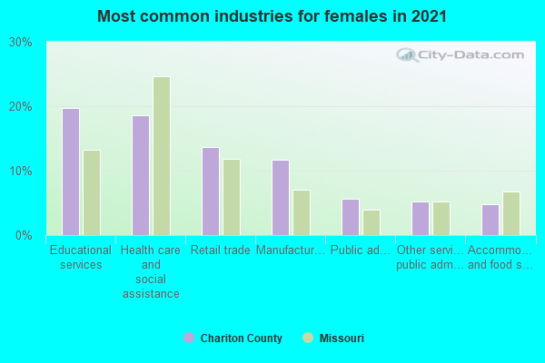 Most common industries for females in 2022