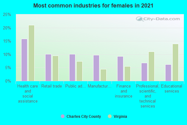 Most common industries for females in 2022