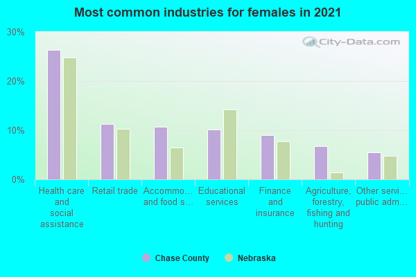 Most common industries for females in 2022