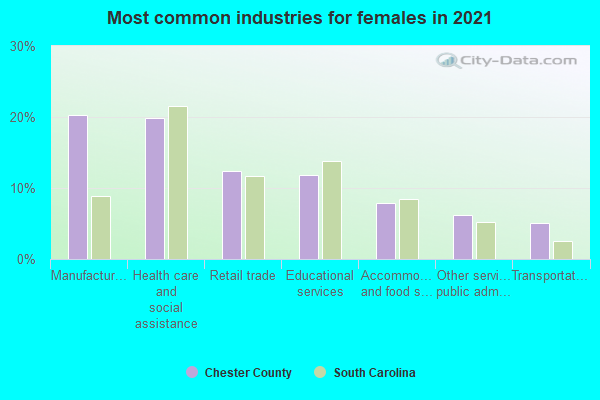 Most common industries for females in 2022