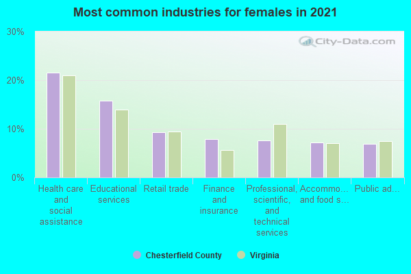 Most common industries for females in 2022