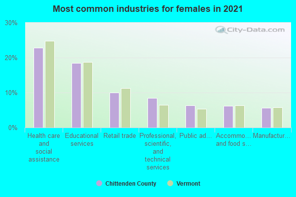 Most common industries for females in 2022