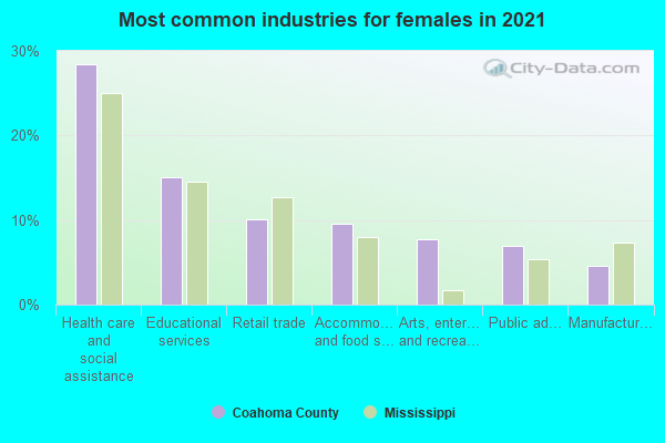 Most common industries for females in 2022