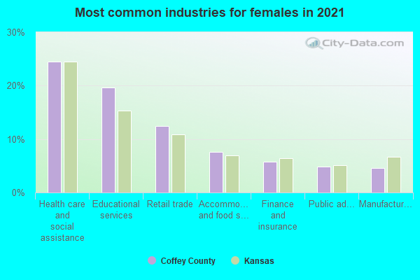 Most common industries for females in 2022