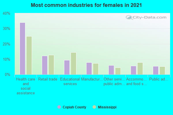 Most common industries for females in 2022