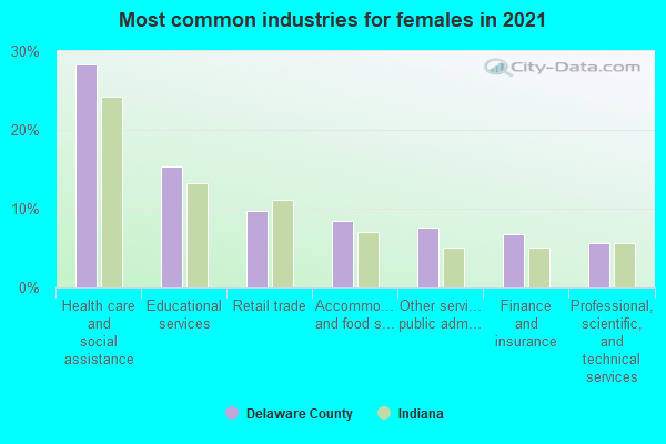 Most common industries for females in 2022