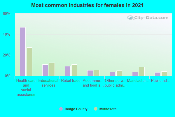 Most common industries for females in 2022