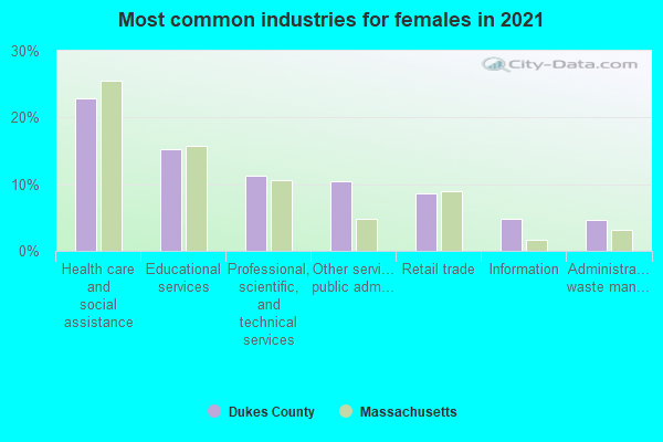 Most common industries for females in 2022