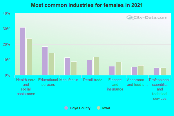 Most common industries for females in 2022