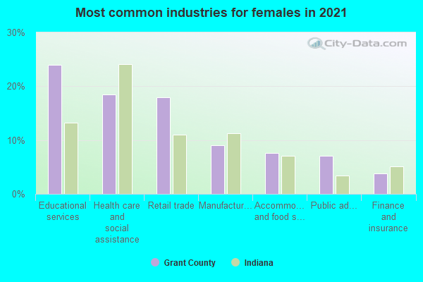 Most common industries for females in 2022