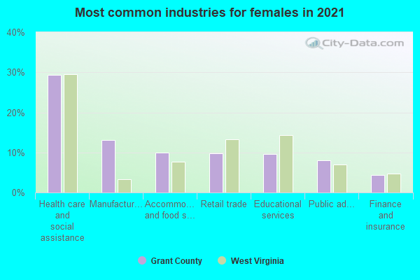 Most common industries for females in 2022