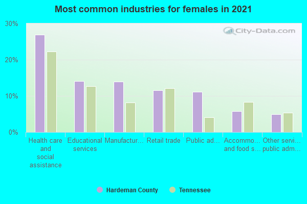 Most common industries for females in 2022