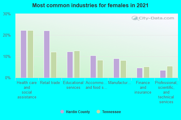 Most common industries for females in 2022