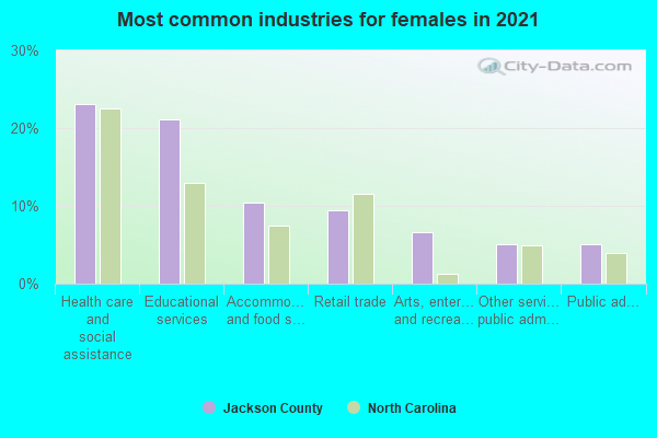 Most common industries for females in 2022