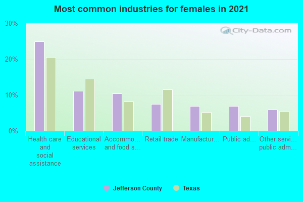 Most common industries for females in 2022