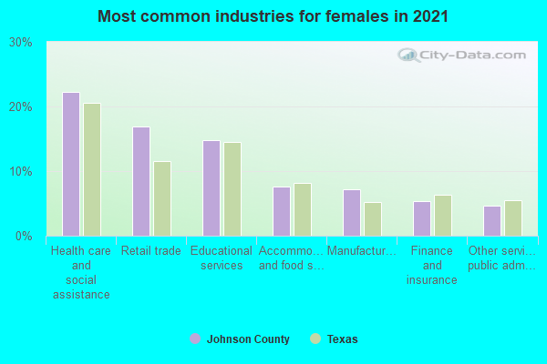 Most common industries for females in 2022