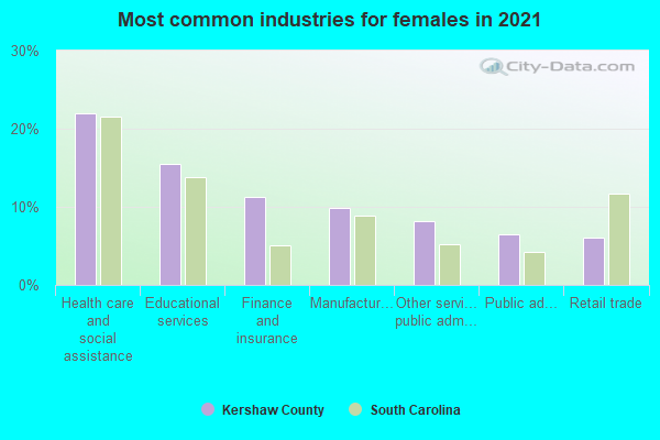 Most common industries for females in 2022