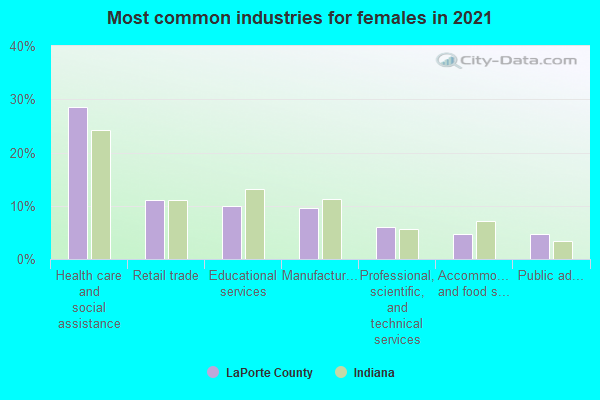 Most common industries for females in 2022