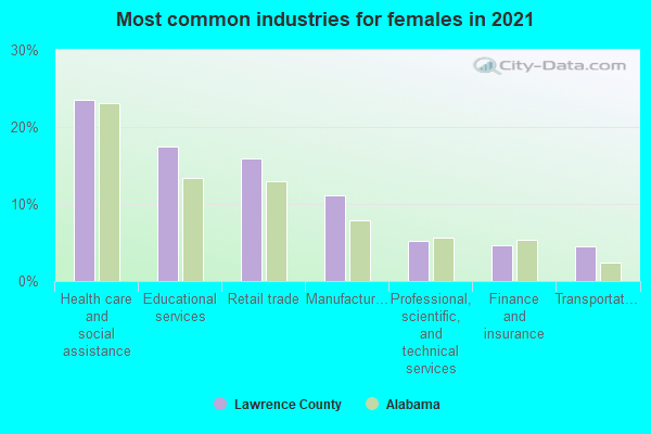 Most common industries for females in 2022