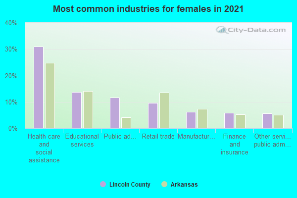 Most common industries for females in 2022