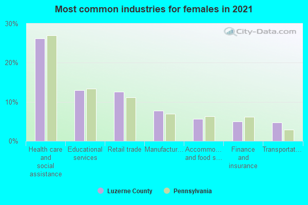 Most common industries for females in 2022