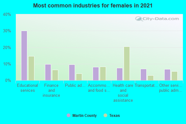 Most common industries for females in 2022