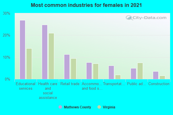 Most common industries for females in 2022