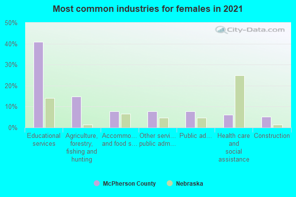 Most common industries for females in 2022