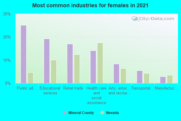 Most common industries for females in 2022