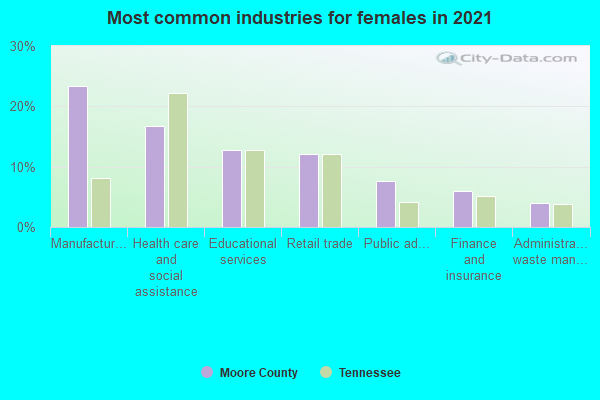 Most common industries for females in 2022