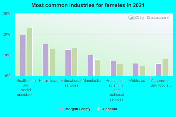 Most common industries for females in 2022