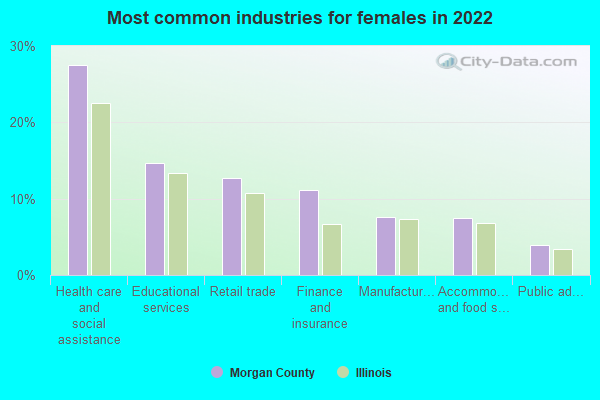 Most common industries for females in 2022