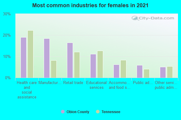 Most common industries for females in 2022