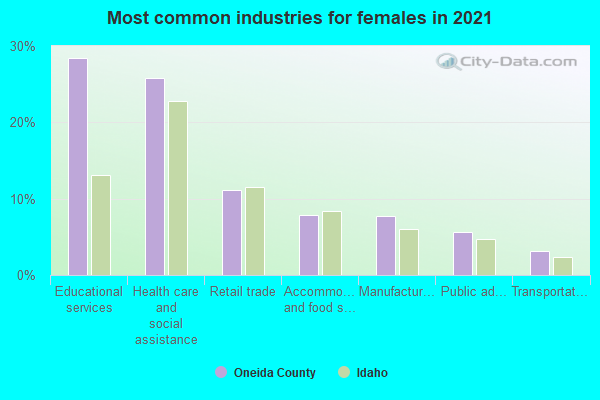 Most common industries for females in 2022