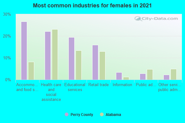 Most common industries for females in 2022