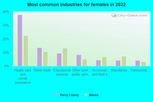 Most common industries for females in 2022