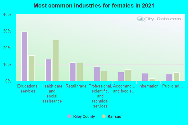 Most common industries for females in 2022