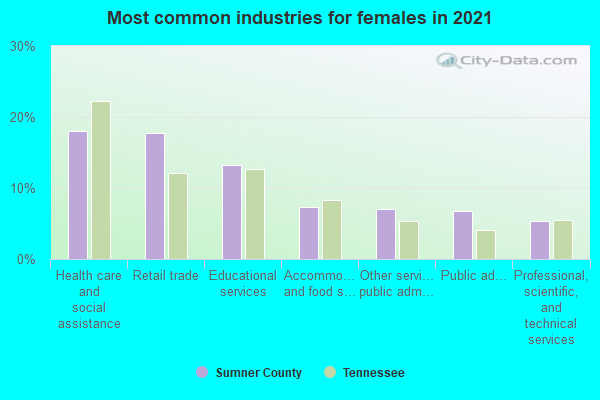 Most common industries for females in 2022