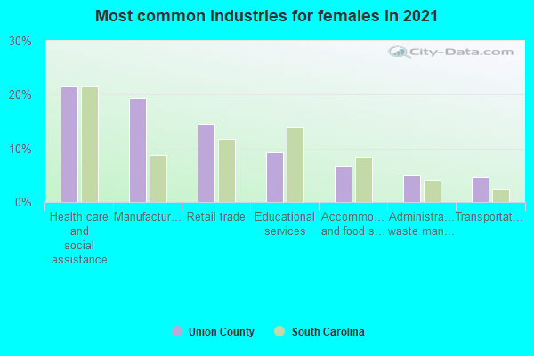 Most common industries for females in 2022