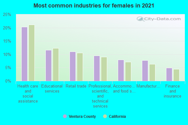 Most common industries for females in 2022