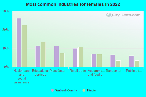 Most common industries for females in 2022