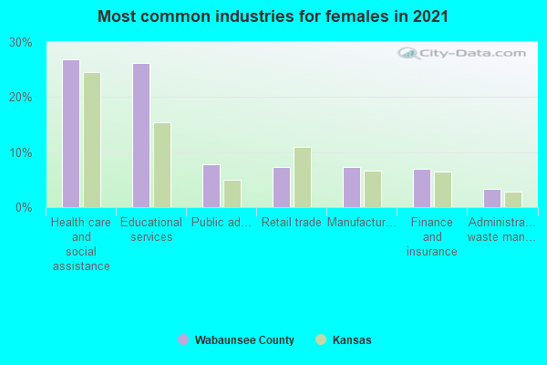 Most common industries for females in 2022