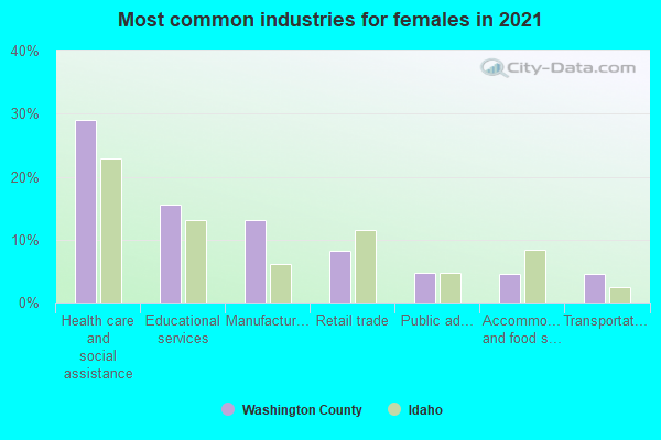 Most common industries for females in 2022