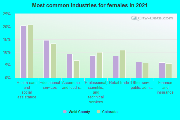 Most common industries for females in 2022