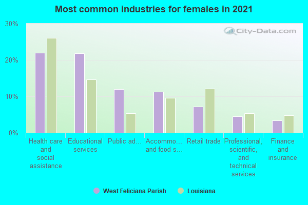 Most common industries for females in 2022