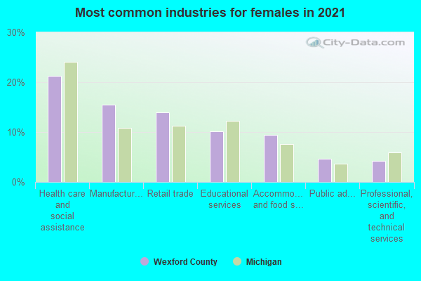 Most common industries for females in 2022