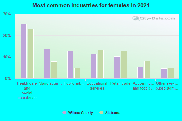 Most common industries for females in 2022