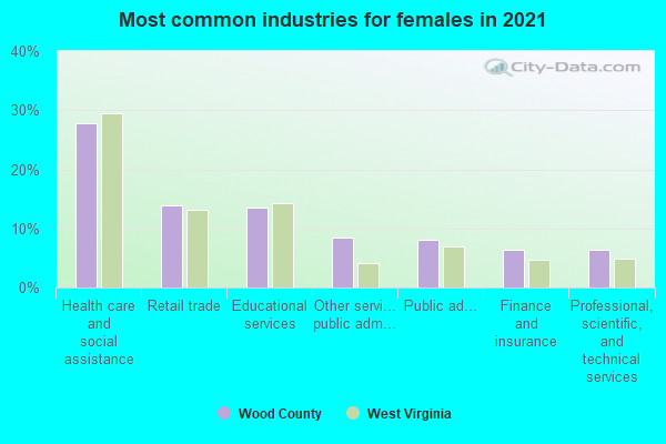 Most common industries for females in 2022