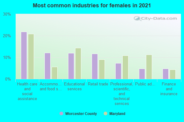 Most common industries for females in 2022